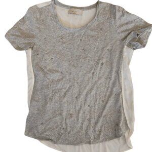 LOFT Gray and White Short Sleeve Tee with Embellishments